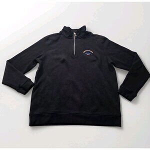 Tommy Bahama Polo Sweater Mens M Black LS 1/4 Zip Mock Neck Marlin Embroidery